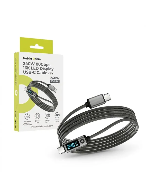 Mobile Origin LED Display USB-C Cable 240W 80Gbps 8K/60Hz - 1.5m