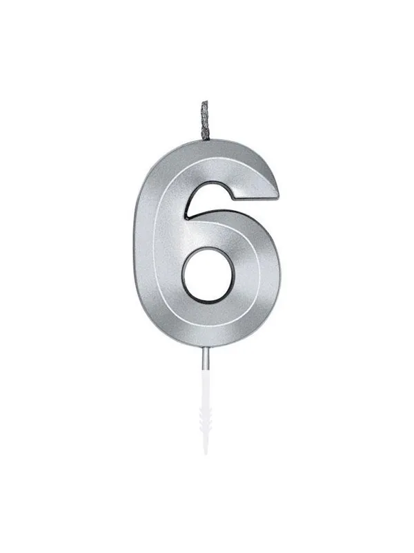 Globos Cake Candle 6cm Metallic Silver no.6
