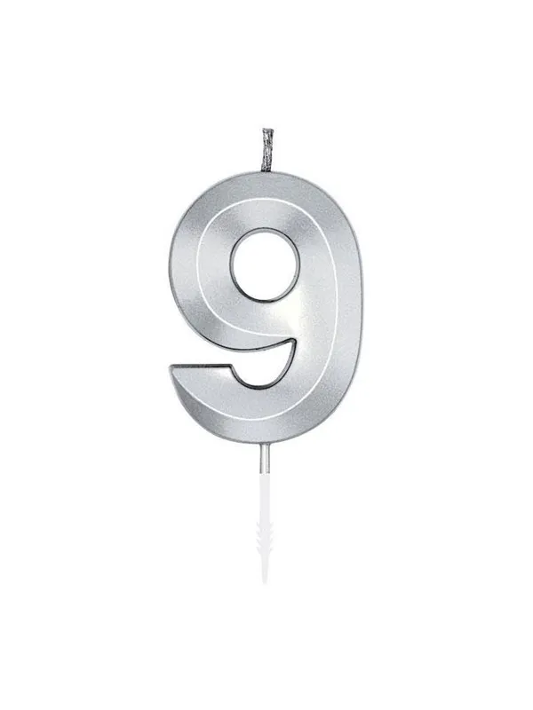 Globos Cake Candle 6cm Metallic Silver no.9