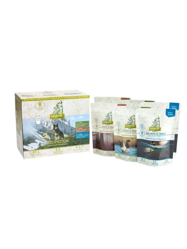 Isegrim - Duo-Protein 6x 410 gr (Deer & game - salmon & trout - duck & heart)
