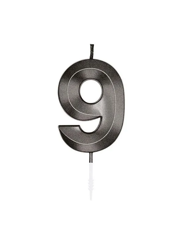 Globos Cake Candle 6cm Metallic Black no. 9