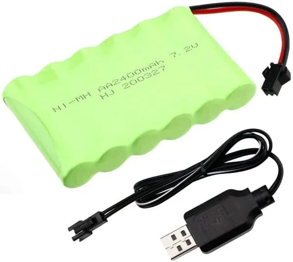 1-delers oppladbart 7.2V 2400mAh Ni-MH AA med SM-2P 2Pin Plugg og USB Ladekabel - Tilbehør til Fjernstyrte Leker batteripakke