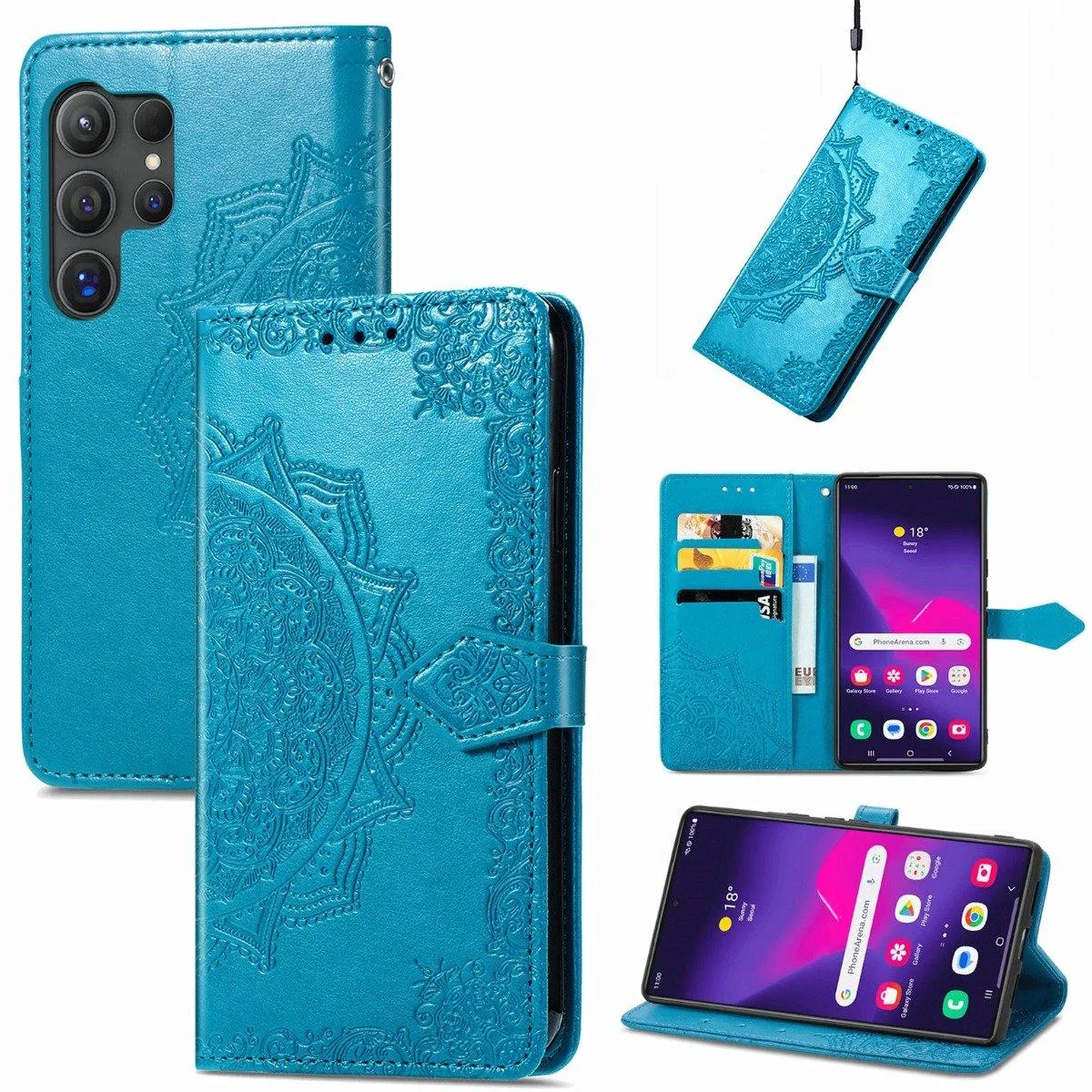 Mandala Samsung Galaxy S25 Ultra etui i lær - Blå
