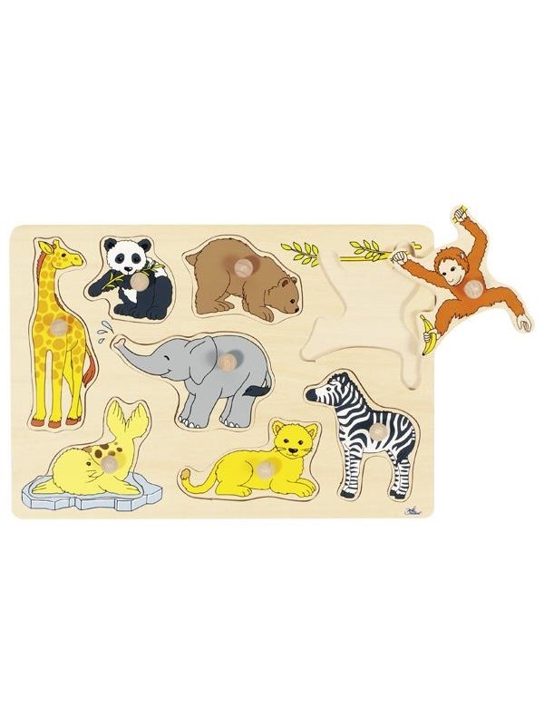 Goki Wooden Stud Puzzle Wild Young Animals 8 pcs. Tre