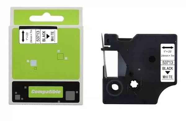 Dymo erstatning Casse Roll | 53713 | Svart tekst - hvit tape