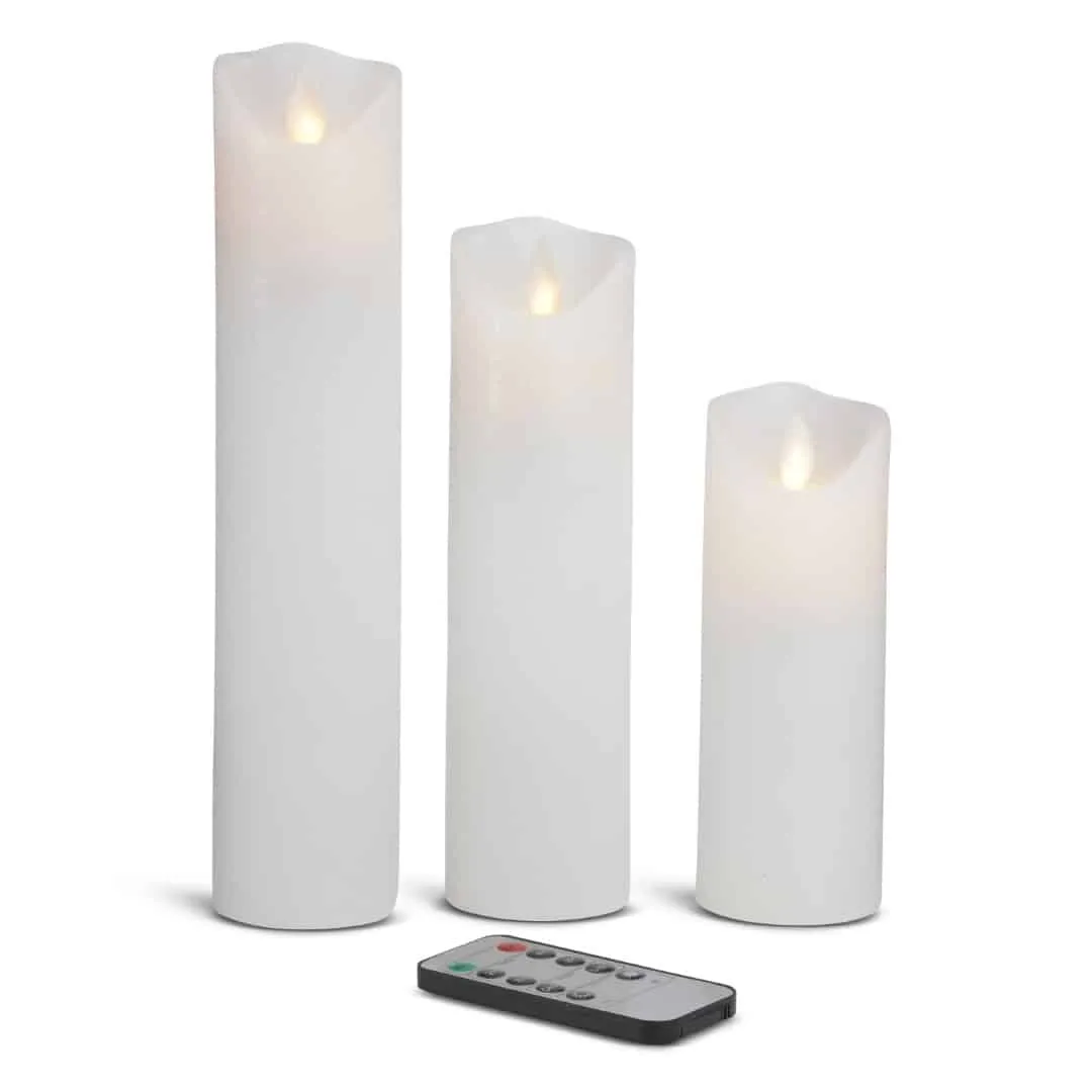 LED stearinlys - 3 stk. - 15/20/25 cm - m/3D-flamme - (flere farger)