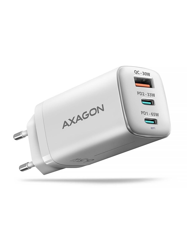 AXAGON Wall Charger 65 W PD 3.0 & Quick Charge 4+ - 2 × USB-C + 1 × USB-A