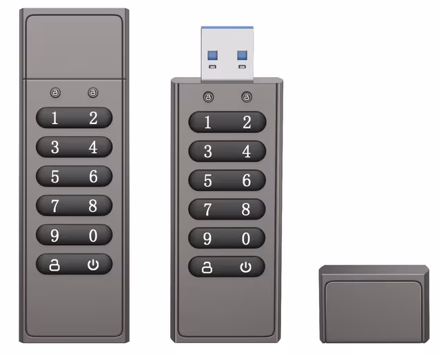 NÖRDIC Sikkert kryptert USB-minne med passordbeskyttelse og lås, AES-256-bit, USB 3.0 for personlig beskyttelse, 256 GB