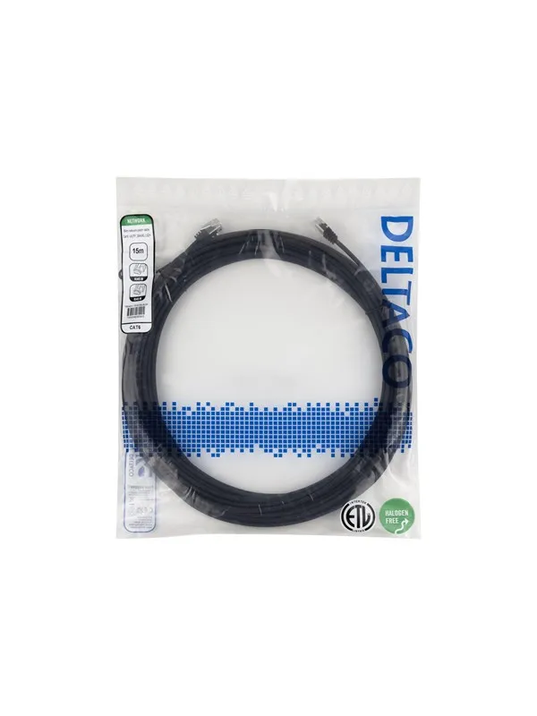 Deltaco patch cable - 15 m - black - Svart