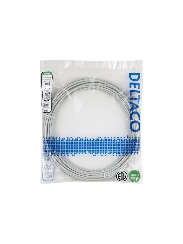 Deltaco patch cable - 15 m - grey - Grå