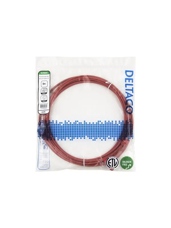 Deltaco patch cable - 5 m - red - Rød