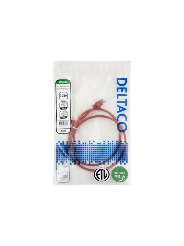 Deltaco patch cable - 0.75 m - red - Rød