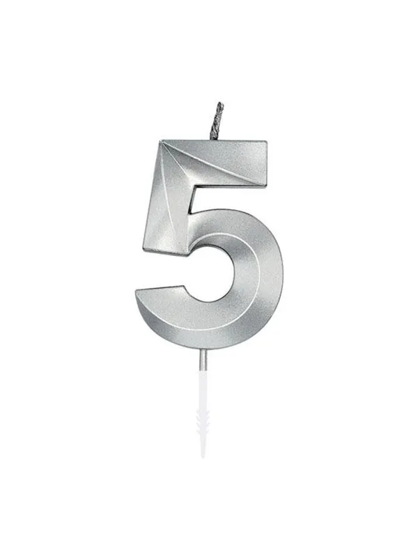 Globos Cake Candle 6cm Metallic Silver no.5