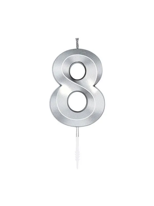 Globos Cake Candle 6cm Metallic Silver no.8