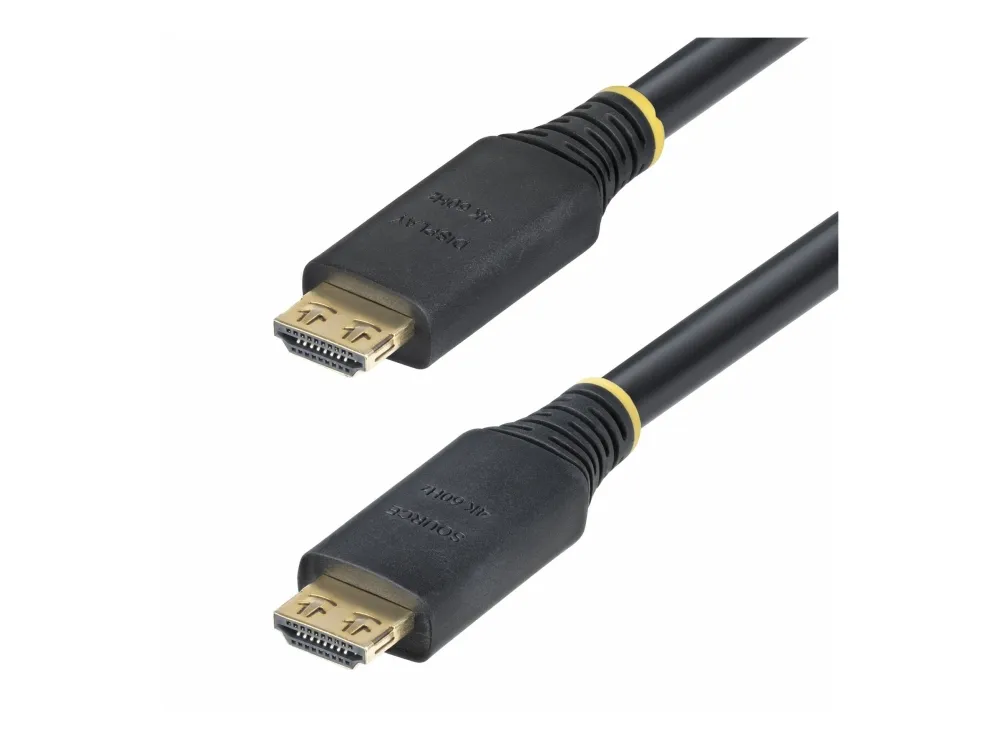 Startech 35ft (10.6m) Active HDMI Cable w/Gripping Connectors - High Speed - HDMI-kabel med Ethernet - HDMI hann til HDMI hann - 10.6 m - skjermet - svart - aktiv, 2K 144Hz støtte, 4K60Hz UHD-støtte, HDR10-støtte