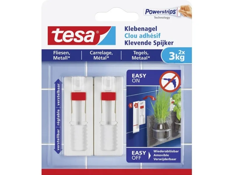 TESA 77765, Innendørs, Universalkrok, Hvit, Skru, 3 kg, Fliser og metall