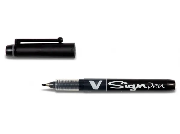 Fiberpenne, PILOT V-SIGNPEN, 0,6 mm, Medium, sort, pakke med 12 stk