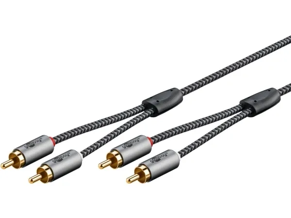 Goobay 65295, 2 x RCA, Hankjønn, 2 x RCA, Hankjønn, 5 m, Sort, Sølv