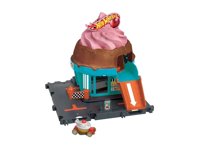 Hot Wheels City Downtown Ice Cream Swirl-lekesett fra serien «Let’s Race» med 1 lekebil, Kjøretøy og banesett, 3 år, Plast, Flerfarget