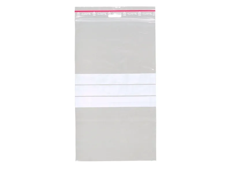 Lynlåspose, Grippie, 50 µm, 175 x 300 mm LD-PE, Transparent, med skrivefelt lynlåslukning, pakke a 1