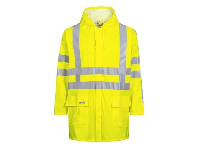 Lyngsøe regnjakke M - Hi-vis gul, vind & vandtæt, fast hætte m/snøre, LR55