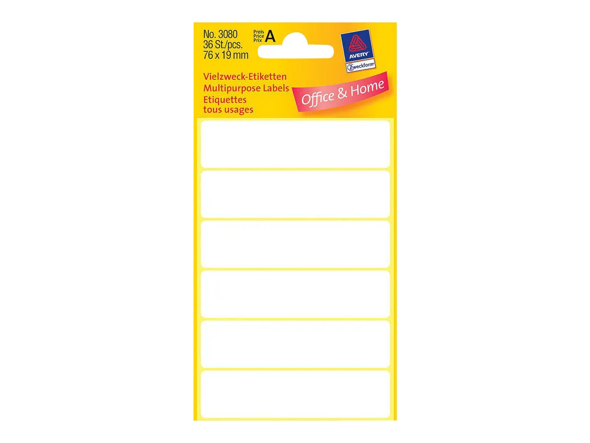 Avery Multi-Purpose Labels Manual Labels - Papir - permanet adhesiv - hvit - 76 x 19 mm 36 etikett(er) merkelapper