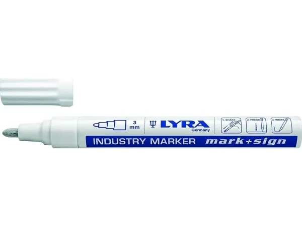 Lyra industrimarker 3mm hvid - m/hurtigttørrende maling og indvendig kugle