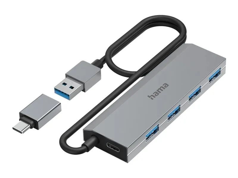 Hama Essential Line - Hub - incl. USB-C adapter and power supply - 4 x USB 3.2 Gen 1 - stasjonær