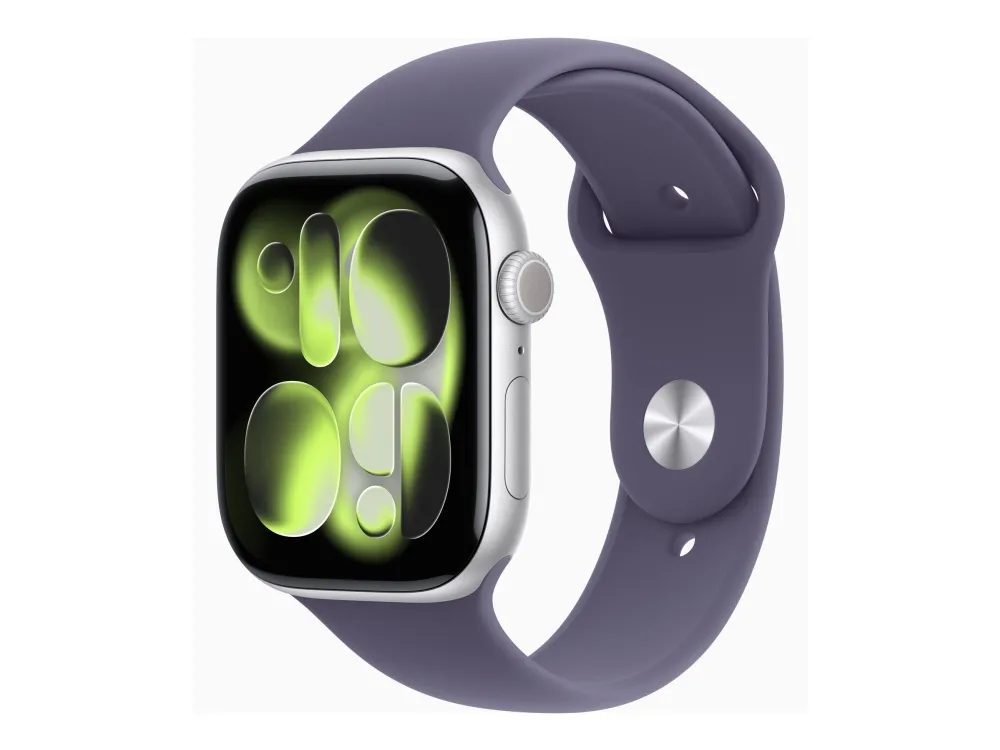 Apple Watch Series 11 GPS 46mm Silver Aluminium Case with Purple Fog Sport Band - S/M