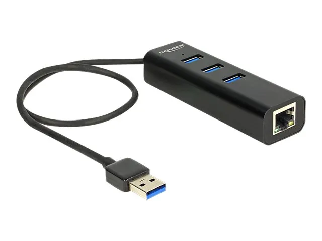 Delock USB 3.0 Hub 3 Port + 1 Port Gigabit LAN 10/100/1000 Mb/s - Hub - 3 x SuperSpeed USB 3.0 + 1 x 10/100/1000 - stasjonær