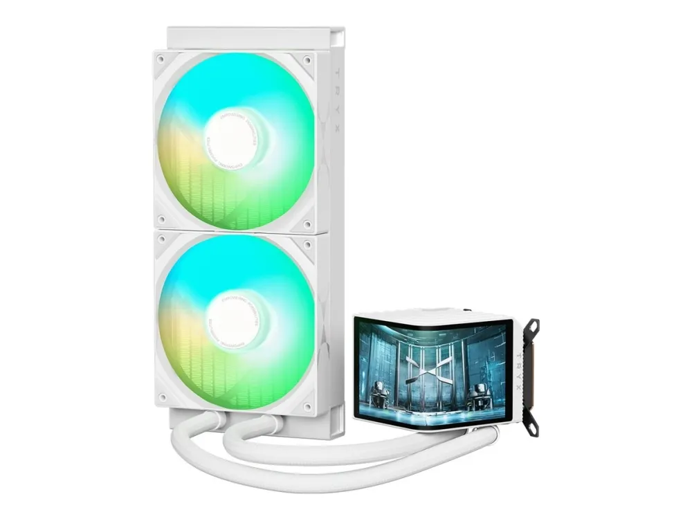 TRYX PANORAMA - Væskekjølesystem for prosessor - med L-formet AMOLED-skjerm - Radiatorstørrelse: 280 mm - (for: LGA115x Socket, LGA1200, LGA1700, LGA1851, AM4, AM5) - kobber - 140 mm - hvit
