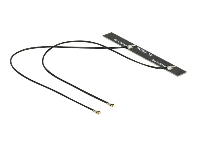Delock WLAN Twin Antenna 2 x MHF IV 802.11 ac/a/h/b/g/n 5 dBi 150 mm PCB internal self adhesive - Antenne - Wi-Fi - 5 dBi - svart