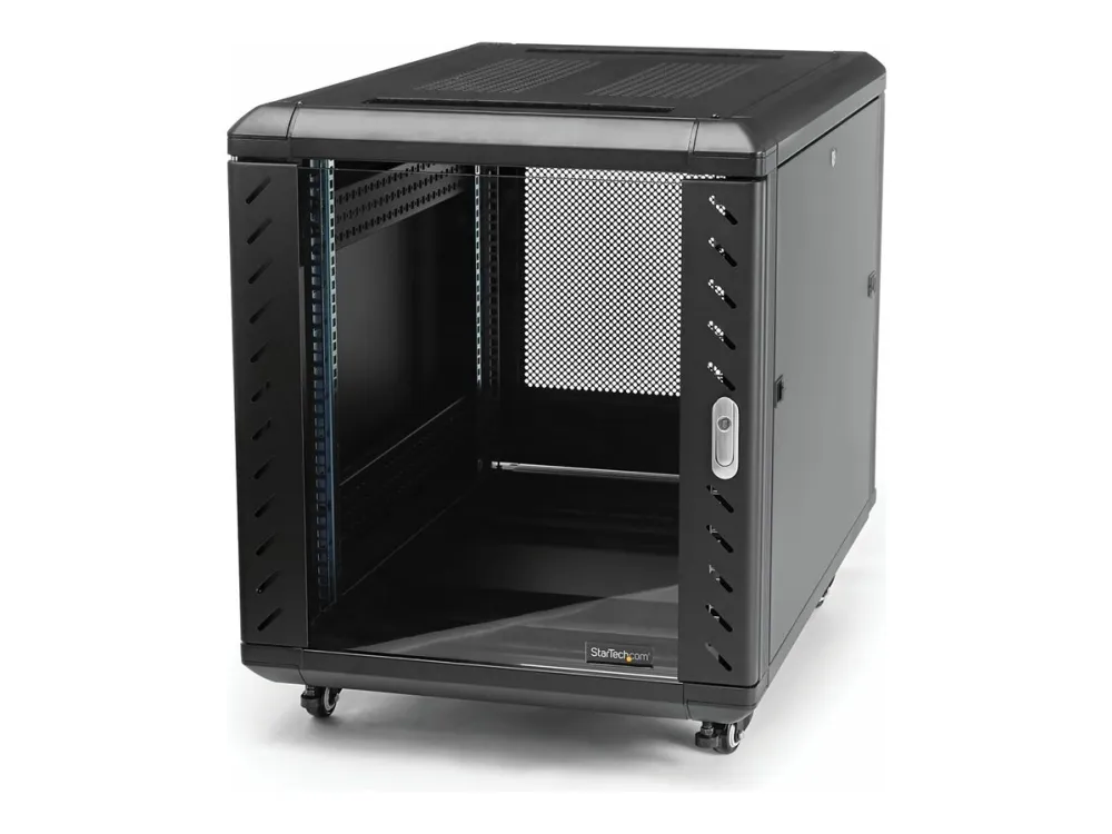 Startech 15U 19 Server Rack Cabinet, 4 Post Adjustable Depth (6-32) Locking Knock Down Network/Computer Equipment Enclosure, Mobile with Glass Door & Casters, HP ProLiant ThinkServer - 15U Knock Down Rack (RK1536BKF) - Rack skap - 4-stangs - står på gulv - svart - 15U - 19