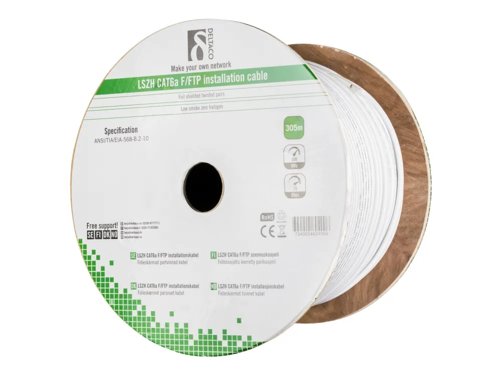 DELTACO TP-51C - Samlet kabel - 305 m - F/FTP - CAT 6a - halogenfri - hvit