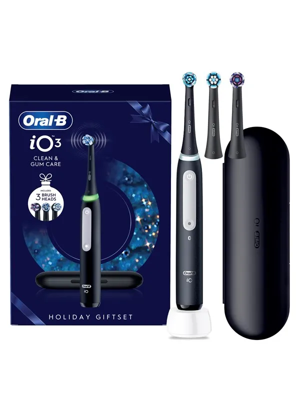 Oral-B Tannbørste iO3 Black Gift Pack - incl. Travel Case + 2 extra refills
