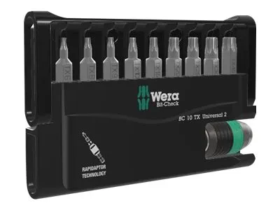 Wera 05057115001, 9 stykker, Torx, TX10, TX15, TX20, TX25, TX30, TX40, TX6, TX8, TX9, Rustfritt stål, 1x 1/4x50 mm 1x TX 10x25 mm 1x TX 15x25 mm 1x TX 20x25 mm 1x TX 25x25 mm 1x TX 30x25 mm 1x TX..., CE, GS, DVE