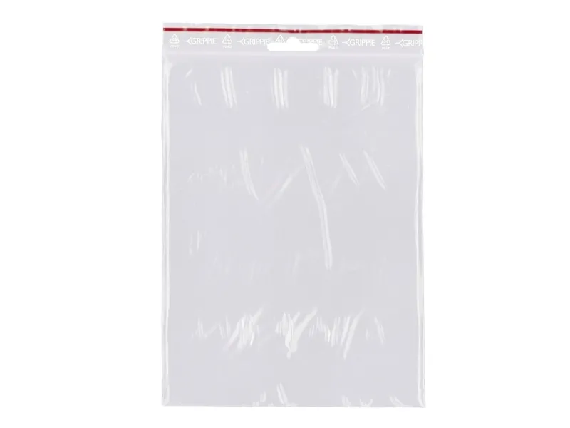 Lynlåspose, Grippie, 50 µm, 150 x 200 mm LD-PE, Transparent, Uden tryk lynlåslukning, pakke a 1000 s