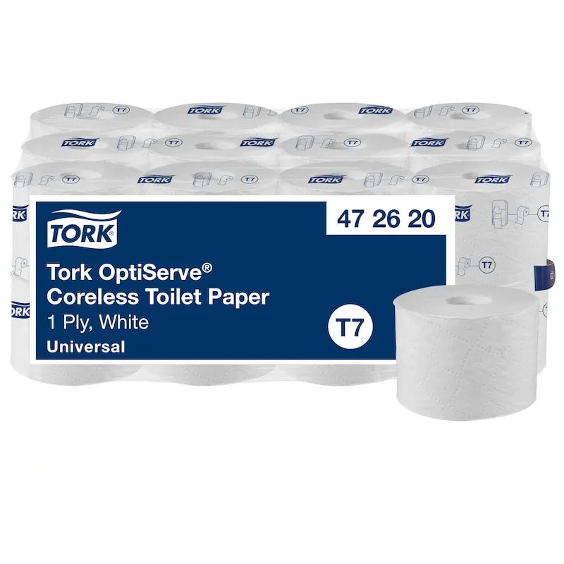 Toalettpapir Tork T7 OptiServe® 1-lags, hvitt, uten kjerne - (24 ruller per kartong)