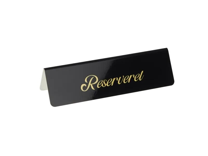 RESERVERET bordskilt (DK) 5 stk. aluminium, sort