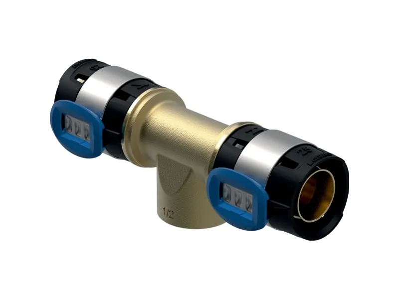Geberit FlowFit T-stykke med indvendigt gevind: CuSn4Zn2PS, d=25mm, Rp=3/4, d1=25mm