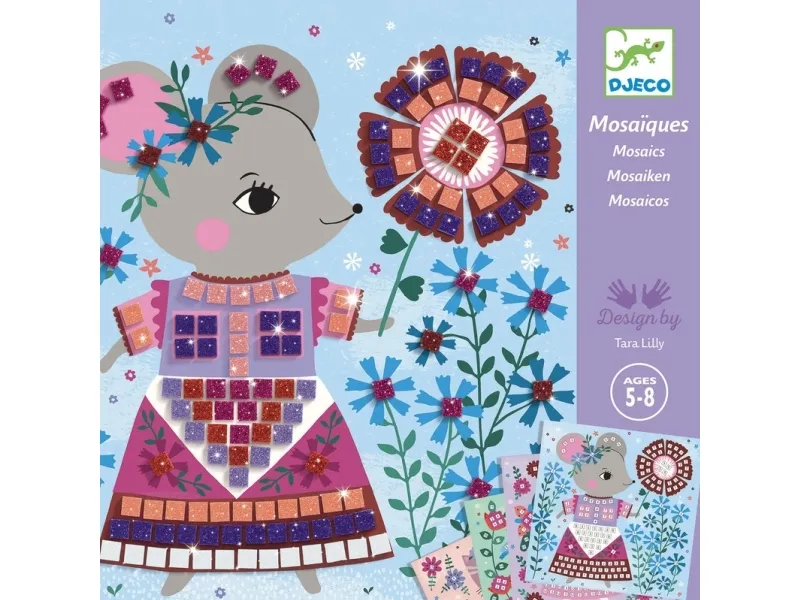 Djeco Mosaikkklippebok med glitter Vakre dyr Djeco