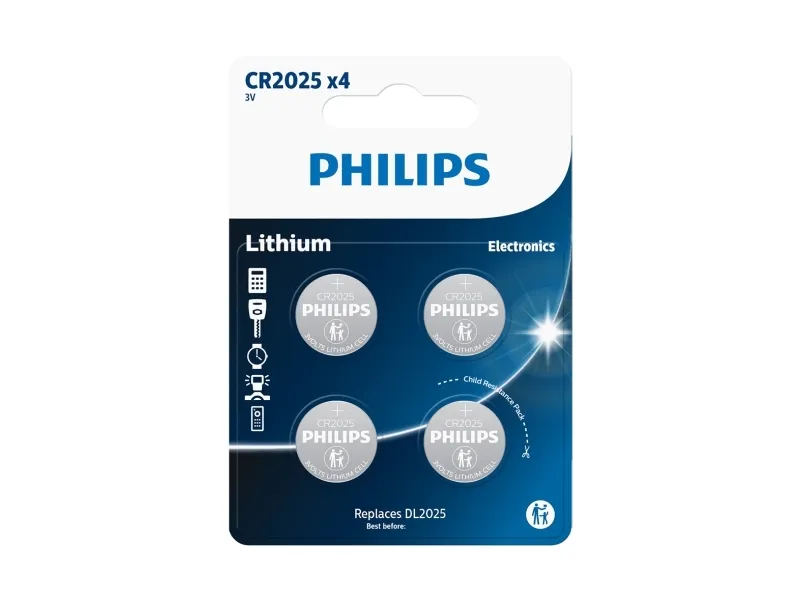 PHILIPS knapcellebatteri lithium CR2025 4-pak - 2272839