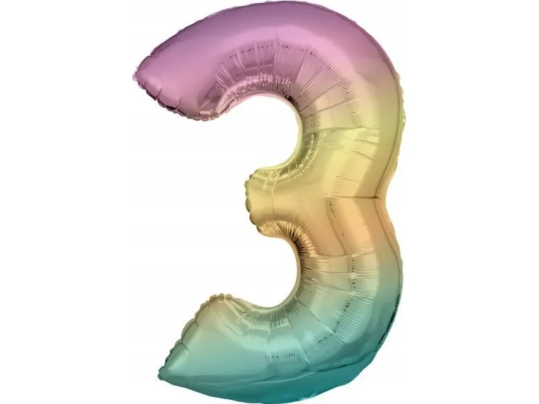 AMSCAN Folieballong stort nummer 3 Rainbow Pastell 58x86cm N34 pakket 9909701