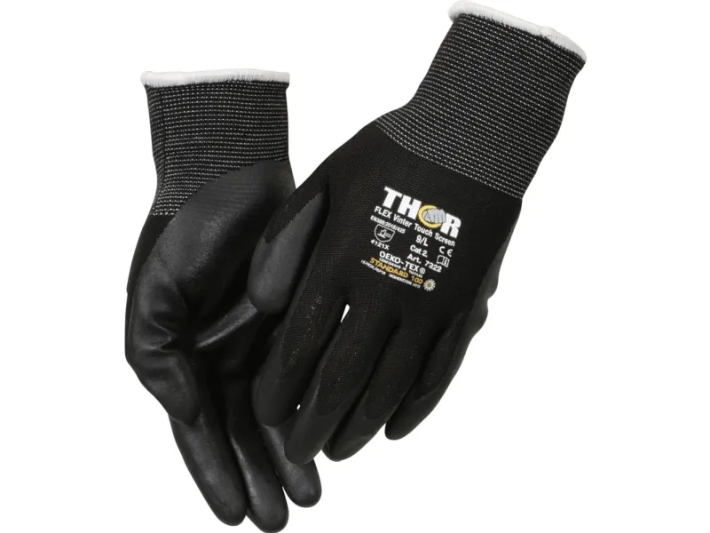 Halvdyppet nitrilhandske, THOR Flex Vinter, 9, sort, nitril/nylon - (12 stk.)