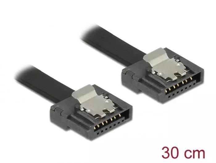 Delock FLEXI - SATA-kabel - Serial ATA 150/300/600 - SATA (hann) til SATA (hann) - 30 cm - låst - svart