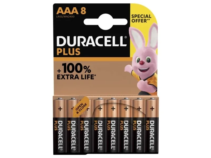 Batteri, Duracell PLUS POWER, AAA alkaline pakke a 8 stk
