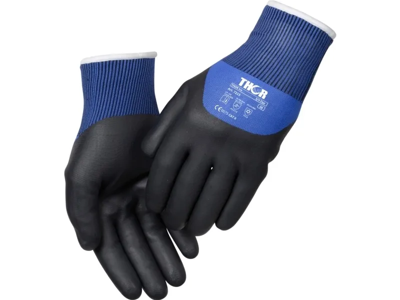 3/4 dyppet nitrilhandske, THOR Ice, 10, sort, bomuld/nitril - (12 stk.)