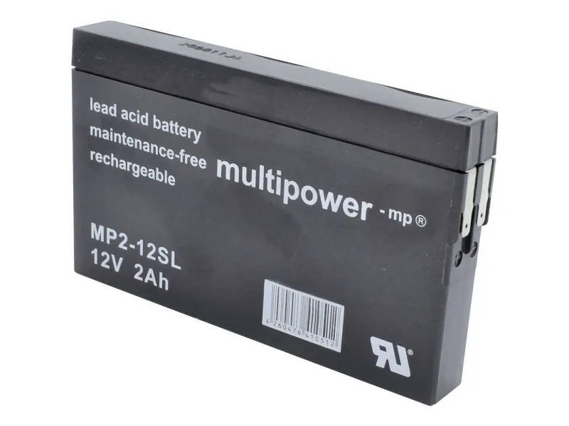 Multipower MP2-12SL blybatteri 12 V 2 Ah blyfleece (B x H x T) 148 x 90 x 20 mm flatstift 4,8 mm vedlikeholdsfritt lav selvutlading