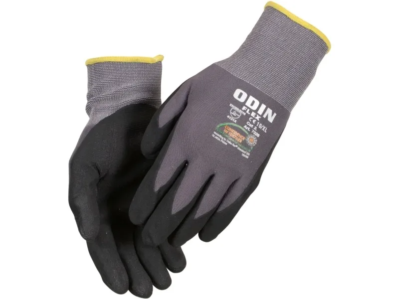 Fingerdyppet nitrilhandske, ODIN Flex, 7, grå, nitril/polyester