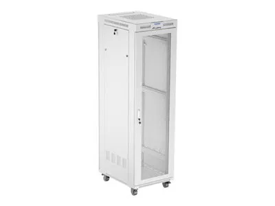 Lanberg FF01 series - Rack skap - 600 x 800, flat pack, with mesh door - med LCD-skjerm, termostat - fritt stående - grå, RAL 7035 - 42U - 19